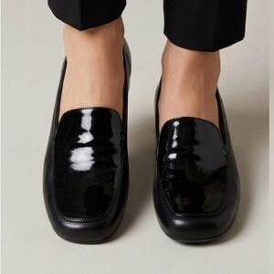 Anne Klein Women’s Black Leather & Patent Square Toe Loafers Slip On Size 6.5M